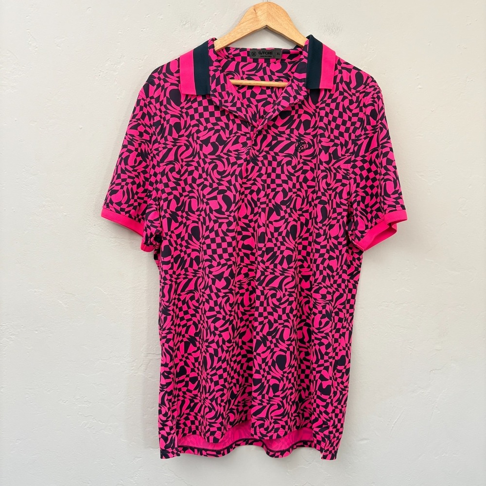 G/Fore Pique Racer Polo Shirt Men Size XL Pink Black Short Sleeve Golf